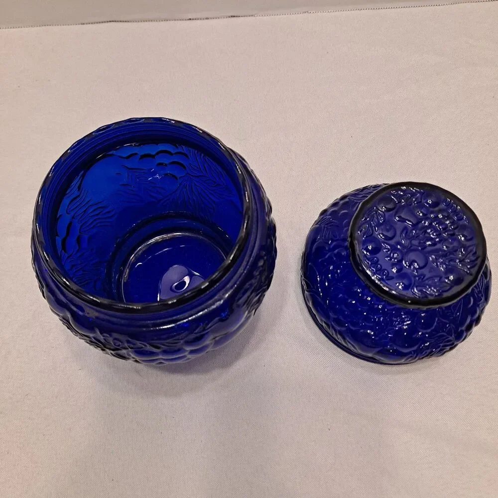 Antique Cobalt Blue Candy Canister Jar Fruit Motif 7